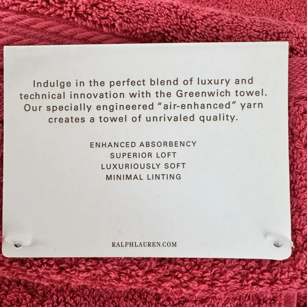 Lauren Ralph Lauren Greenwich Luxury Cotton Towel Set Cranberry 2pc New